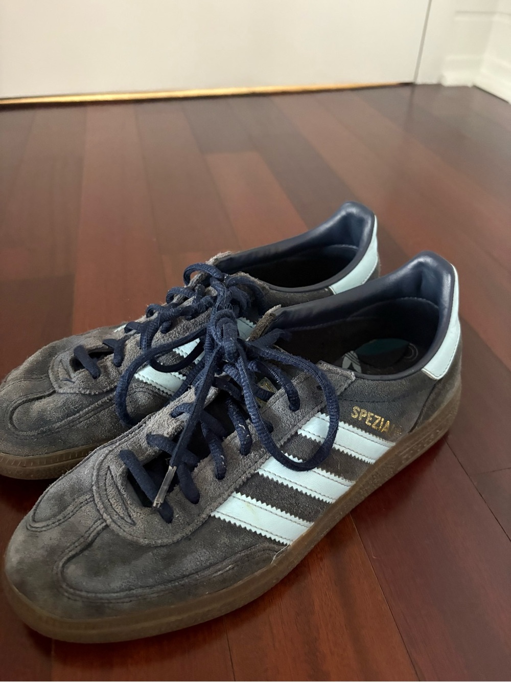 adidas Spezial Suede Sneakers in Gray with Light Blue Stripes